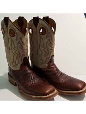 Justin Boots Mens 8.5D Brown Leather Square Toe Western Cowboy Boots USA